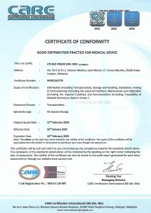 Certificate of Conformity – Good Distribution Practice For Medical Devices (GDPMD)